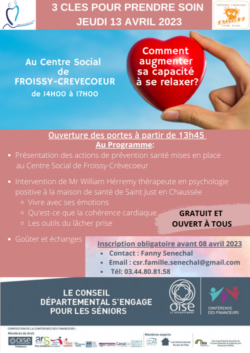 Le 13/04/23, le Centre Social Rural de Froissy propose une conférence dédiée aux aidants